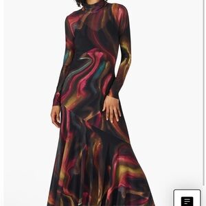 Steve Madden Vivara print mesh turtleneck long sleeve maxi dress